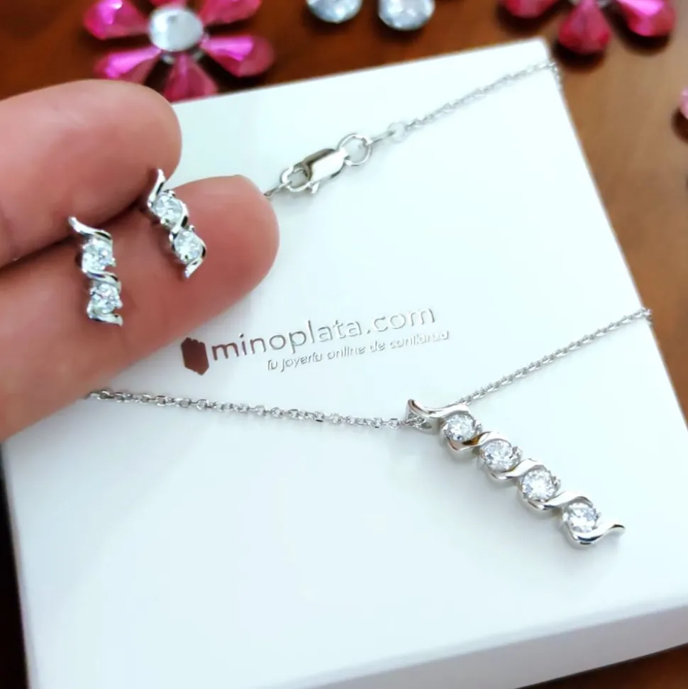 Conjunto De Pendientes Con Gargantilla De Plata Y Circonitas