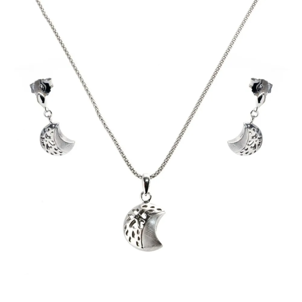 Conjunto De Pendientes Y Colgante Plata Brillo Y Mate