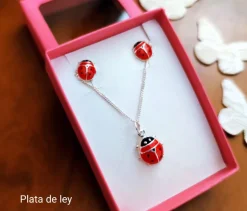 Conjunto Infantil De Mariquitas En Plata De Ley