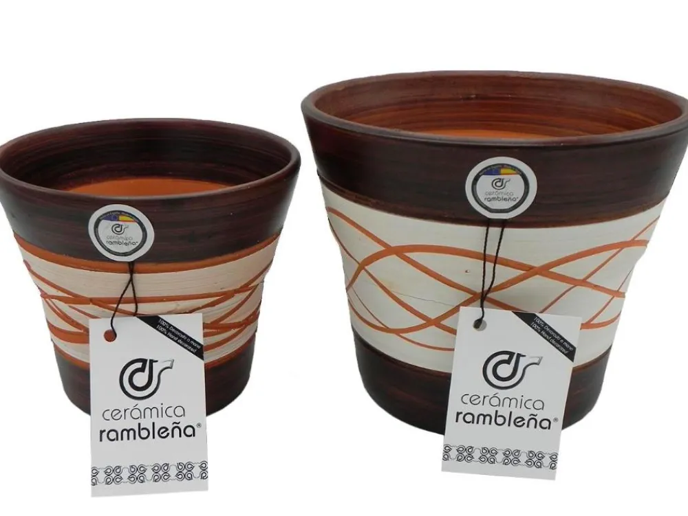 Clearance Cerámica Rambleña Conjunto Macetas de barro - 20x20x17 cm + 17x17x14 cm - Hilo-Nogal