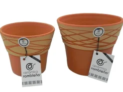 Best Cerámica Rambleña Conjunto Macetas de barro - 20x20x17 cm + 17x17x14 cm - Rústica-Hilo