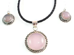 Discount Conjunto Pendientes Y Gargantilla Cuarzo Rosa Y Plata De Ley