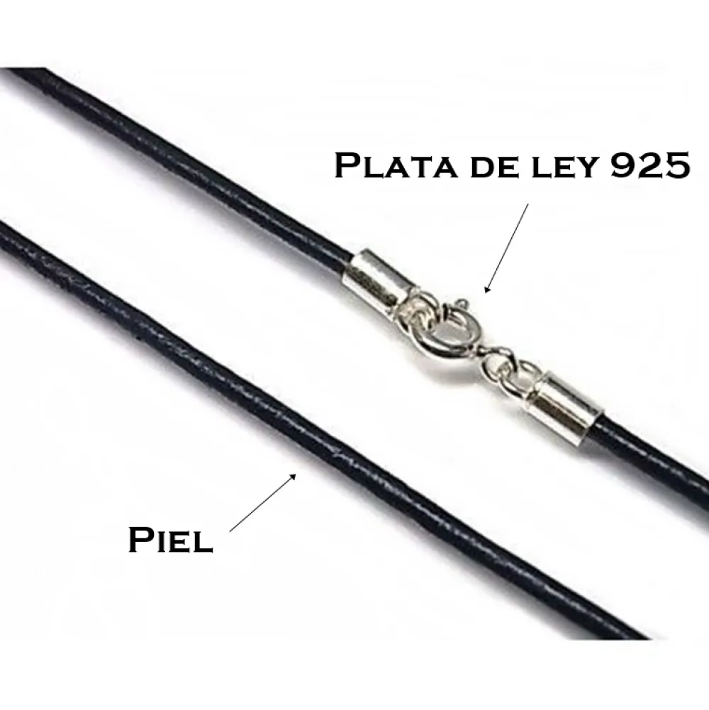 Cordon De Cuero Azul Oscuro Y Plata De Ley 40 Cm.