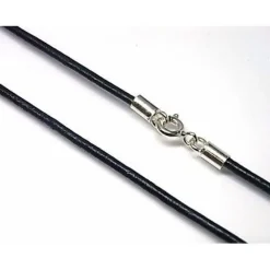 Cordon De Cuero Azul Oscuro Y Plata De Ley 40 Cm.