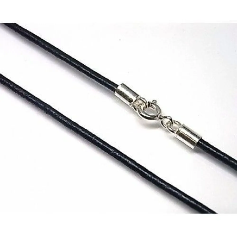 Cordon De Cuero Azul Oscuro Y Plata De Ley 40 Cm.