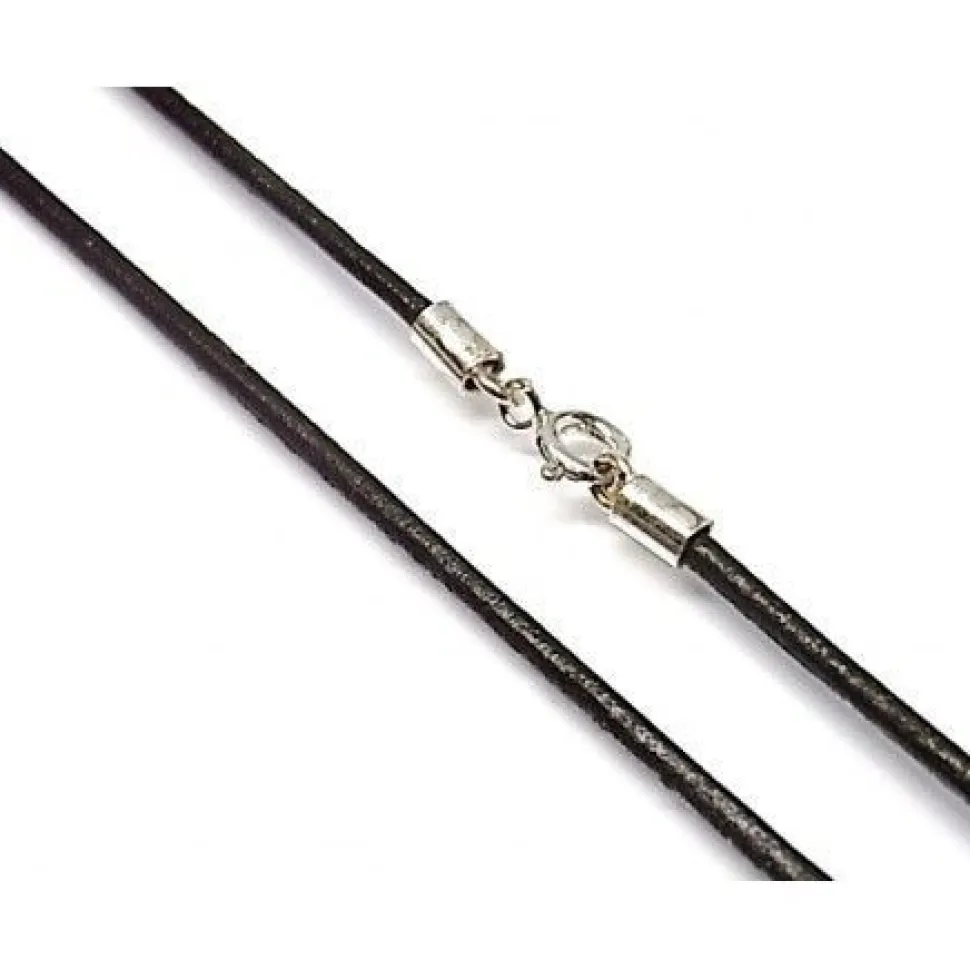 Cordon De Piel Marron Chocolate Y Plata De Ley 40 Cm.