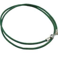 Cordon De Piel Verde Claro Y Plata De Ley 40 Cm.