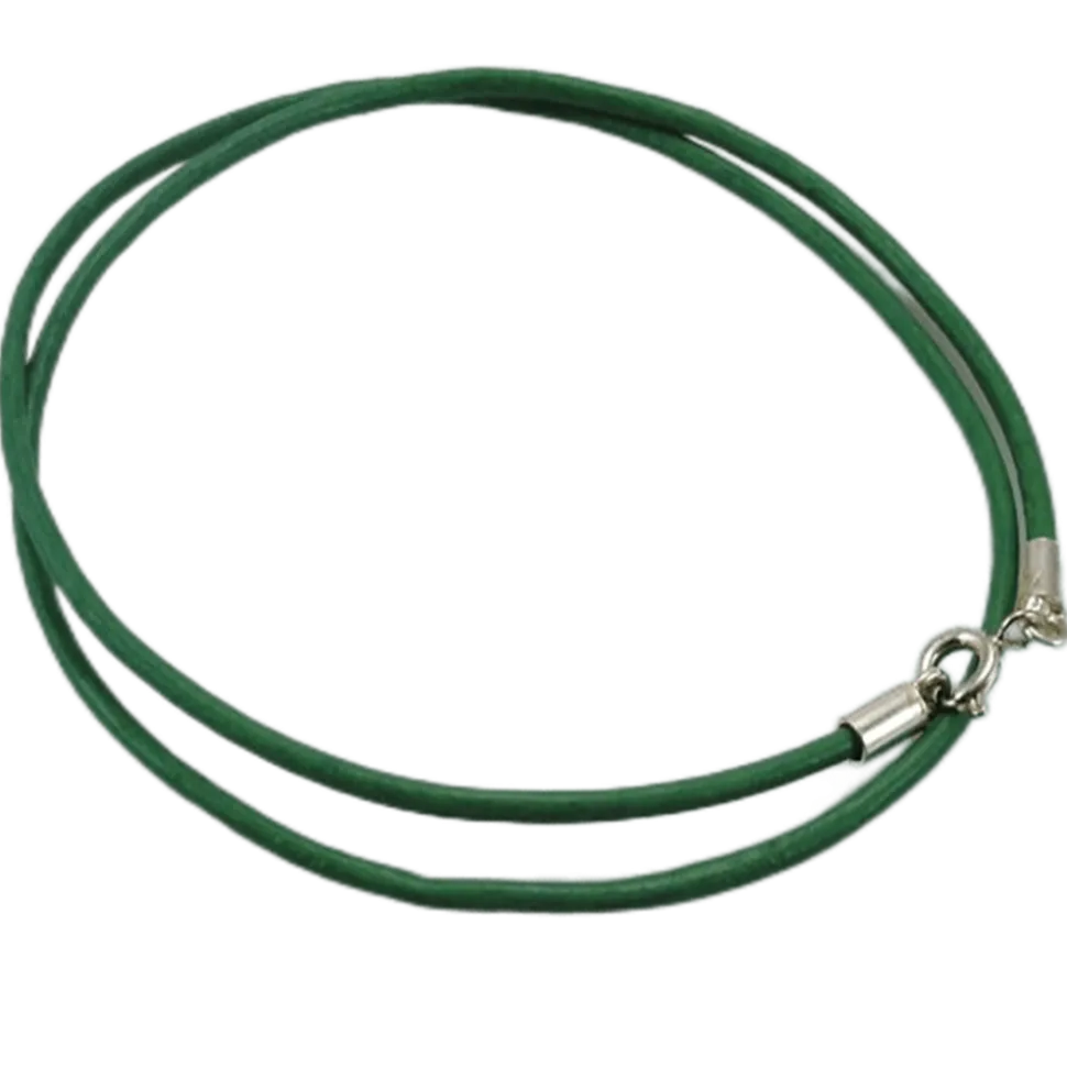 Cordon De Piel Verde Claro Y Plata De Ley 40 Cm.