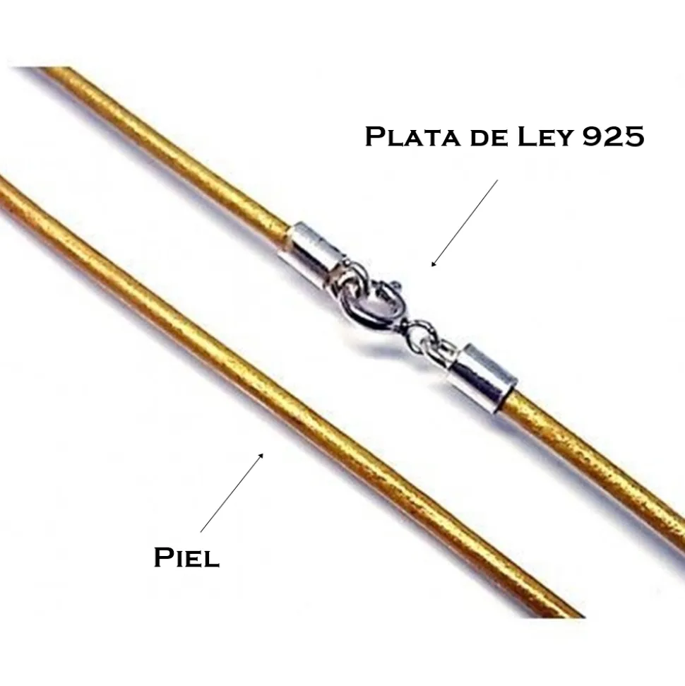 Cordon Dorado De Cuero Y Plata De Ley 40 Cm.