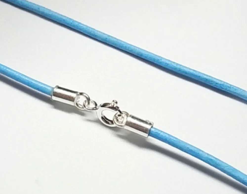 Best Cordon En Piel Azul Claro Y Plata De Ley 40 Cm.