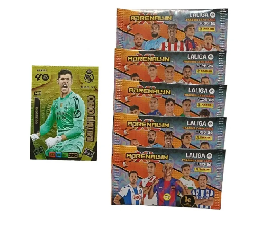 Courtois Nuevo Balón de Oro Carta + 5 sobres normales Adrenalyn Actualización XL 2025 2026 Panini