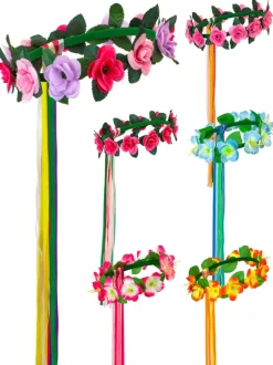 Diadema de flores con cinta multicolor