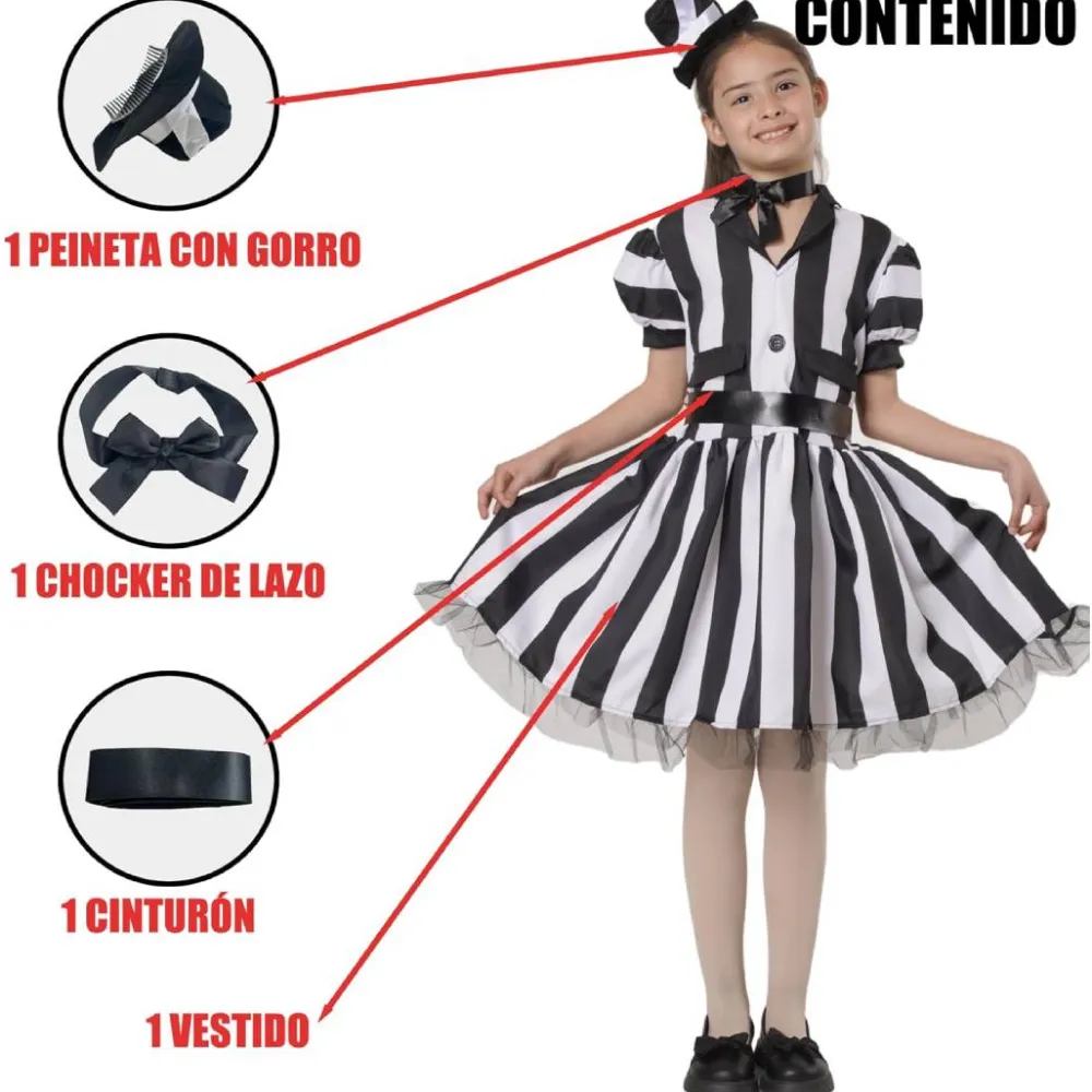 Sale Kebedo Moda Disfraz Bitelchus Niña Vestido a Rayas