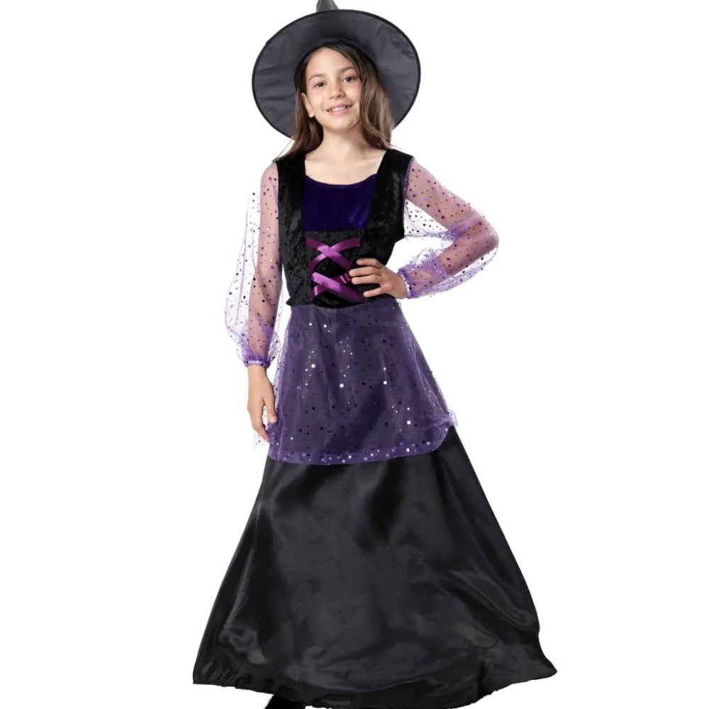 Outlet Kebedo Moda Disfraz Bruja Hechicera con Gorro para Niñas - Talla 3 a 12 Años