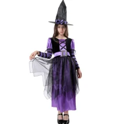 Disfraz Bruja Hechicera para Niñas. Incluye Vestido Gótico y Sombrero - Tallas 3-12 Años