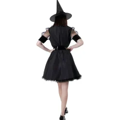 Disfraz Bruja Hechicera Sexy Malvada - Vestido Corto Negro con Sombrero para Mujer Adulto