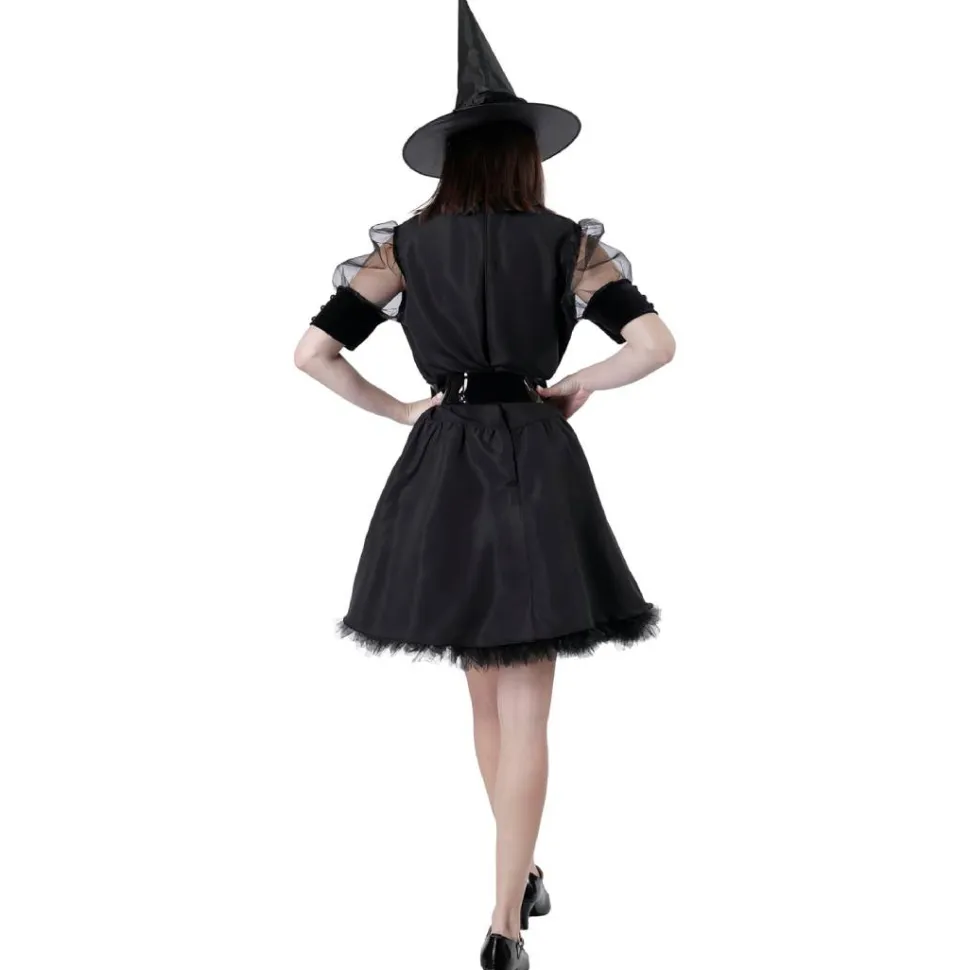 Disfraz Bruja Hechicera Sexy Malvada - Vestido Corto Negro con Sombrero para Mujer Adulto