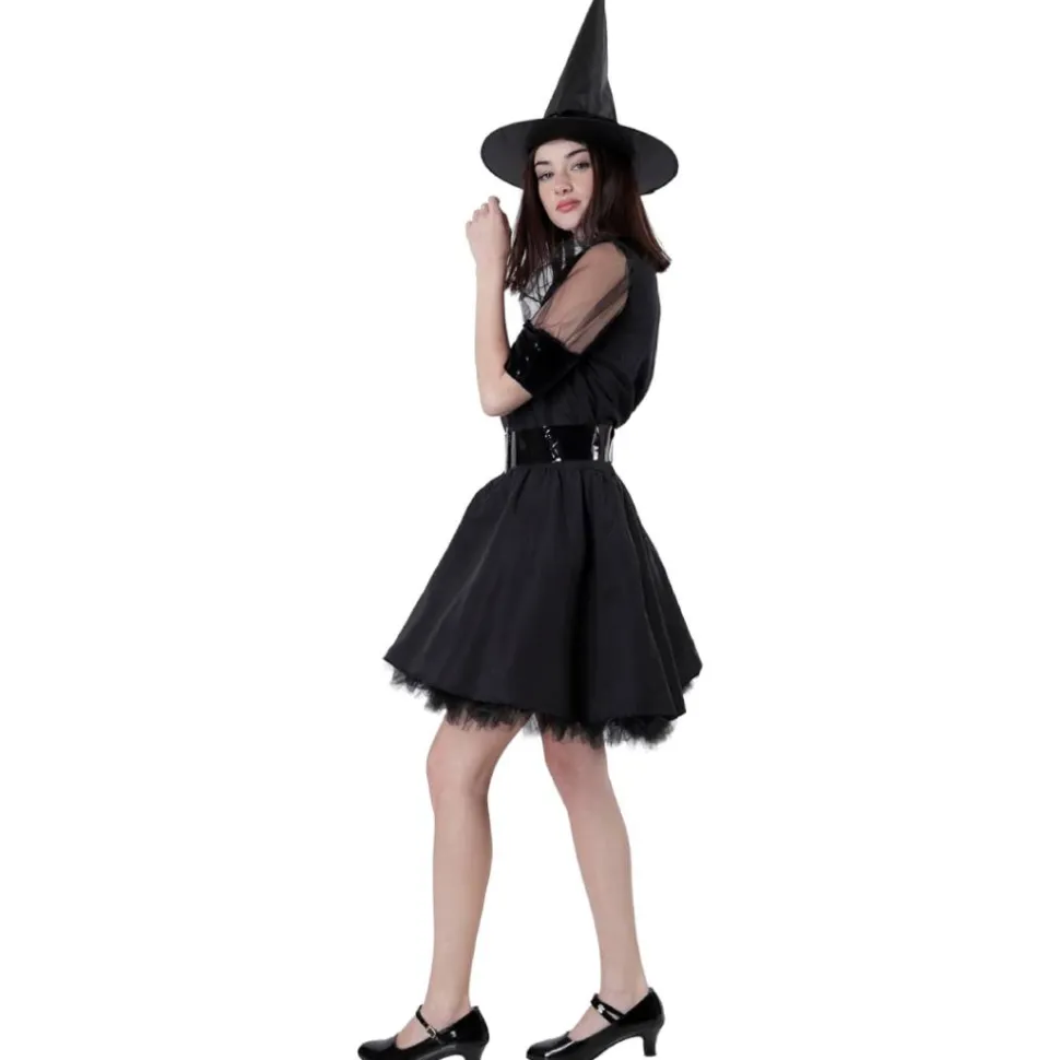 Disfraz Bruja Hechicera Sexy Malvada - Vestido Corto Negro con Sombrero para Mujer Adulto