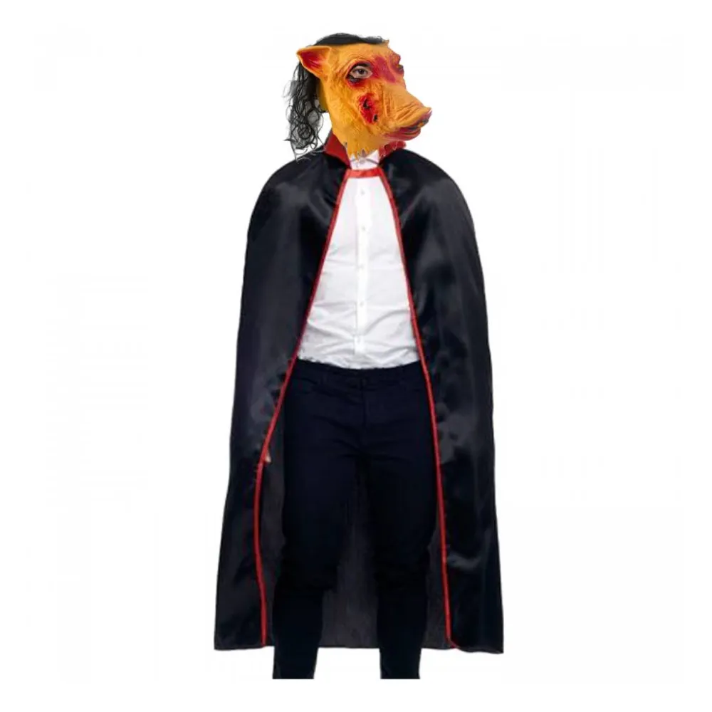 Online Kebedo Moda Disfraz Cerdo Macabro del Terror Máscara SAW en Látex con Capa de 140 cm