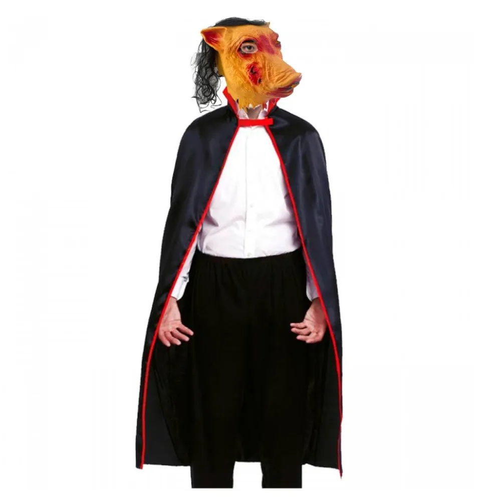 Online Kebedo Moda Disfraz Cerdo Macabro del Terror Máscara SAW en Látex con Capa de 140 cm