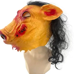 Online Kebedo Moda Disfraz Cerdo Macabro del Terror Máscara SAW en Látex con Capa de 140 cm
