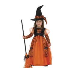 Disfraz de Bruja Naranja a Rayas para niña