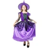 Kebedo Moda Disfraz de Bruja Vestido con Sombrero Lila para niñas - Talla 3 a 12 Años