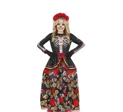 Disfraz de Catrina con falda larga estampada para niña