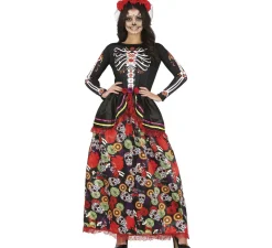 Sale Disfraz de Catrina con vestido estampado para mujer
