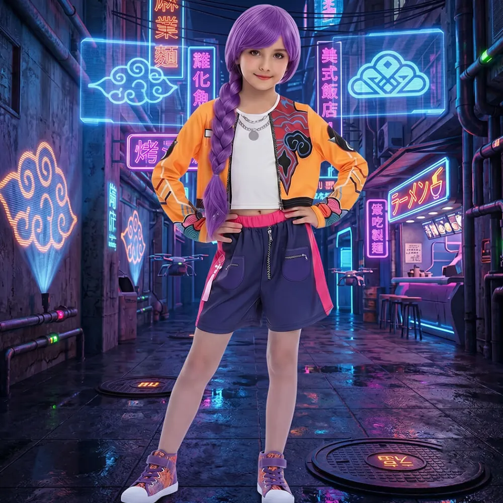 Dysmad Disfraz de Demon Hunter Pop Star Infantil – Conjunto Urbano de 2 Piezas para Niña