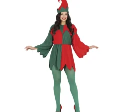 Best Disfraz de Elfo Rojo y Verde con mangas para mujer