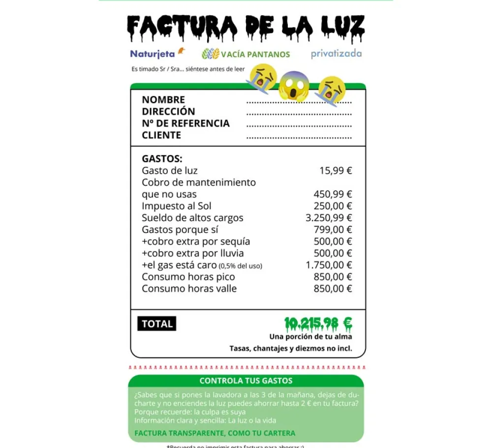 Sale Disfraz de Factura de la Luz para adultos