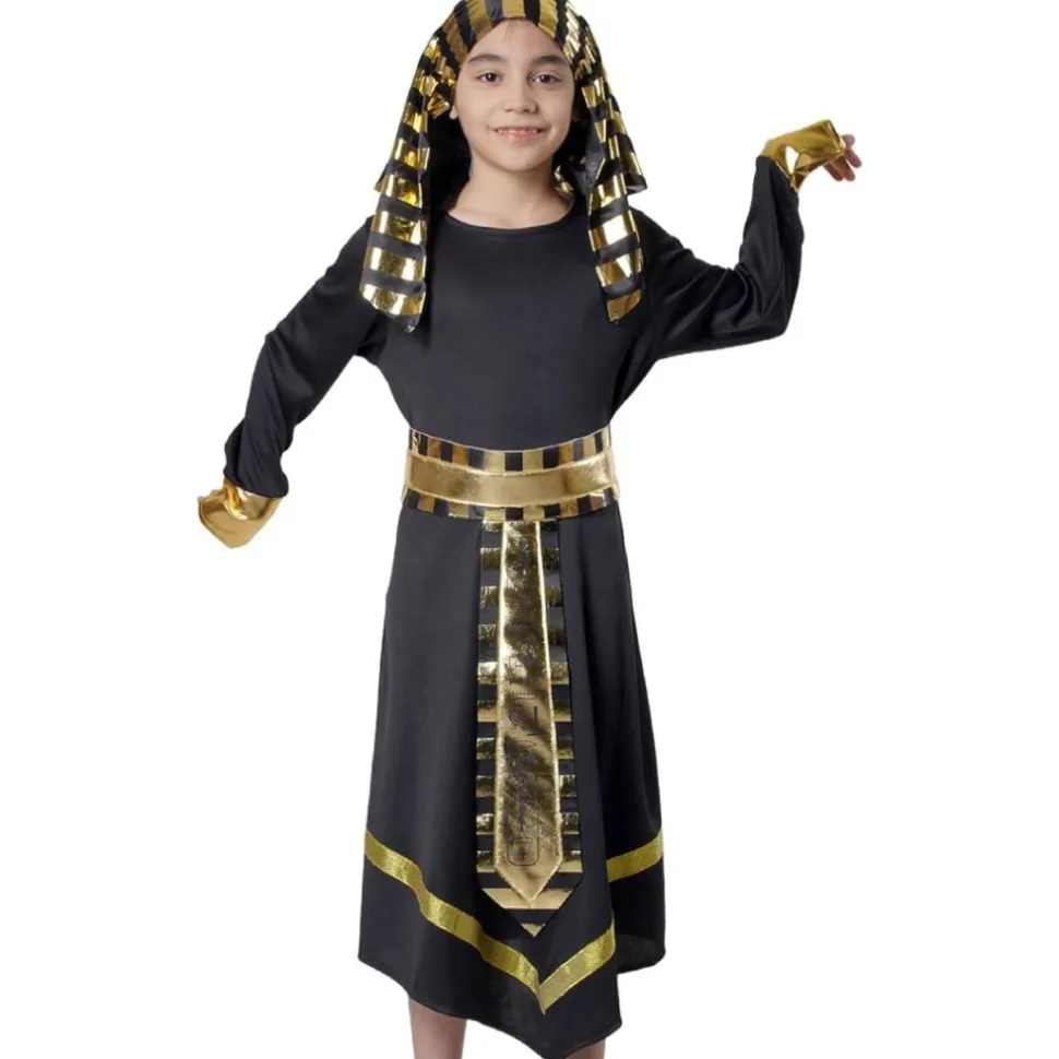 Disfraz de Faraón Egipcio para Niño - Traje Negro Histórico con Detalles Dorados Tallas 3-15 años