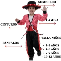 Outlet Kebedo Moda Disfraz de Flamenco Traje Cordobés Regional Bailarín Infantil Tallas 1-12 años