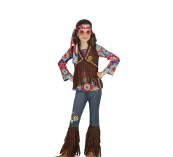 Disfraz de Hippie con chaleco marrón para niña