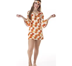 Disfraz de Hippie Vestido naranja con Flores para mujer
