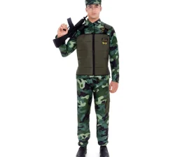 Disfraz de Militar verde Camuflado con Gorra para adulto