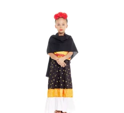 Disfraz de Pintora Mexicana amarillo y negro para niña