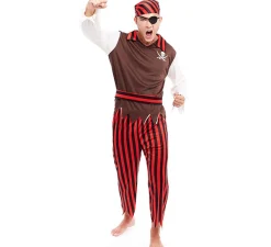 Disfraz de Pirata rojo a rayas para hombre