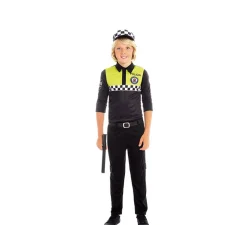 Best Disfraz de Policía Negro y Amarillo para niño