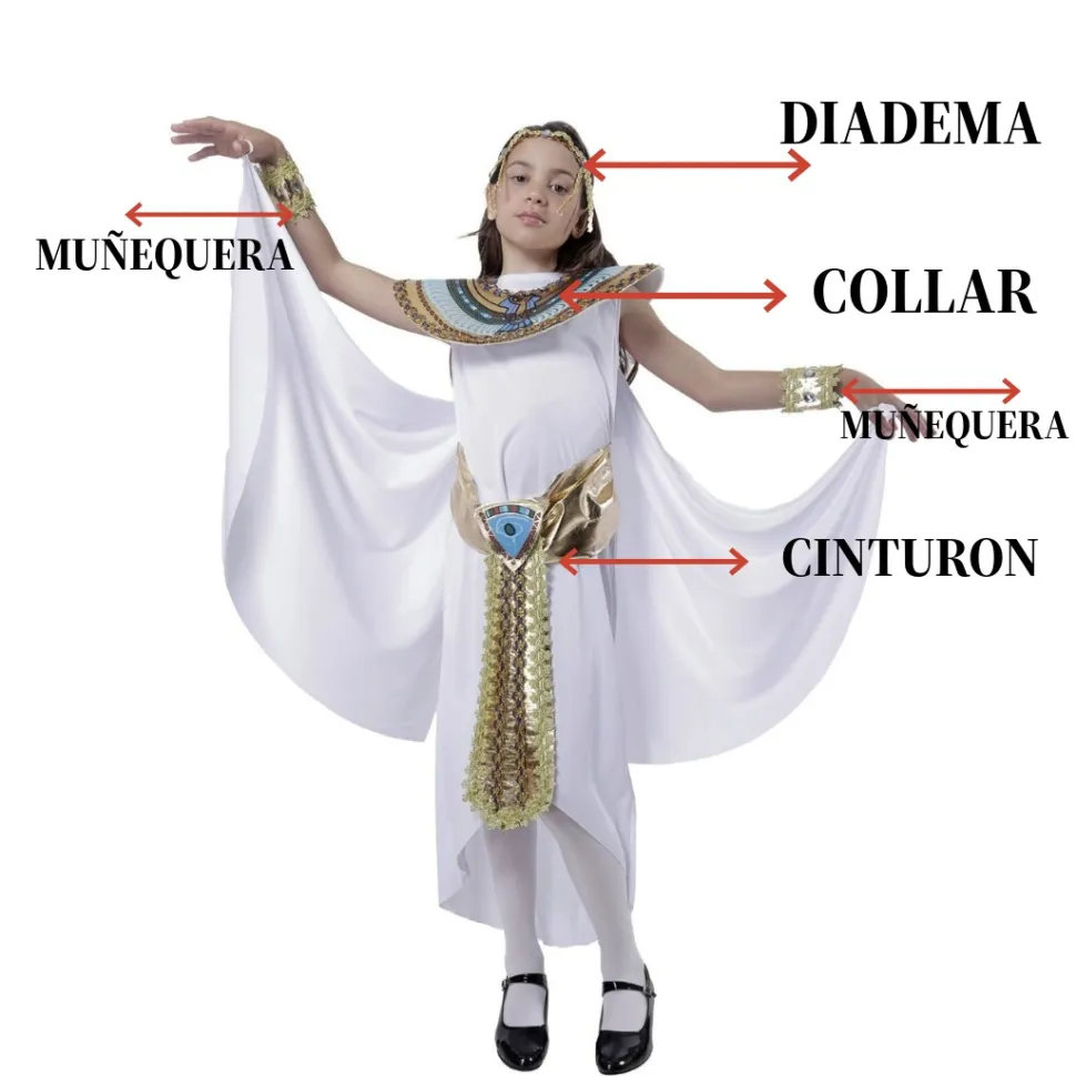 Disfraz de Reina Egipcia Niñas - Set de Cleopatra con Diadema, Collar y Muñequera Faraona