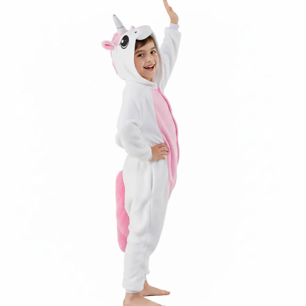 Discount Partilandia Disfraz de Unicornio Infantil – Mono Kigurumi Rosa Claro y Blanco