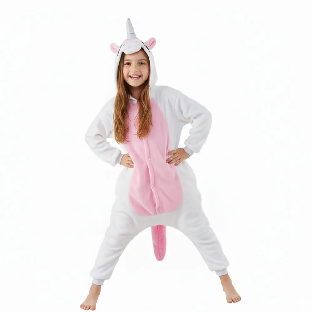 Discount Partilandia Disfraz de Unicornio Infantil – Mono Kigurumi Rosa Claro y Blanco