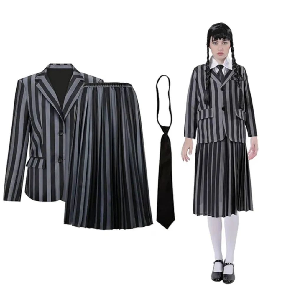 Disfraz de Uniforme Escolar de Miércoles Addams Merlina para Mujer - Chaqueta y Falda Gótica