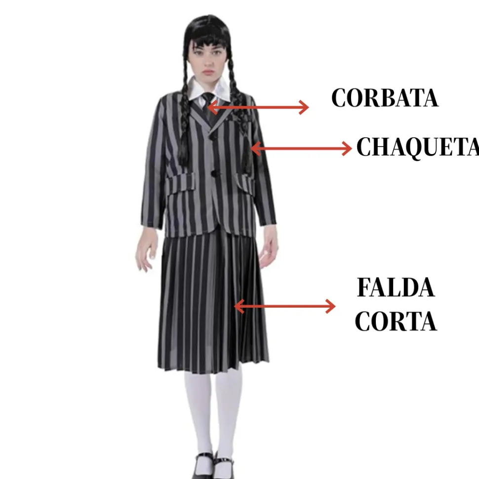 Disfraz de Uniforme Escolar de Miércoles Addams Merlina para Mujer - Chaqueta y Falda Gótica