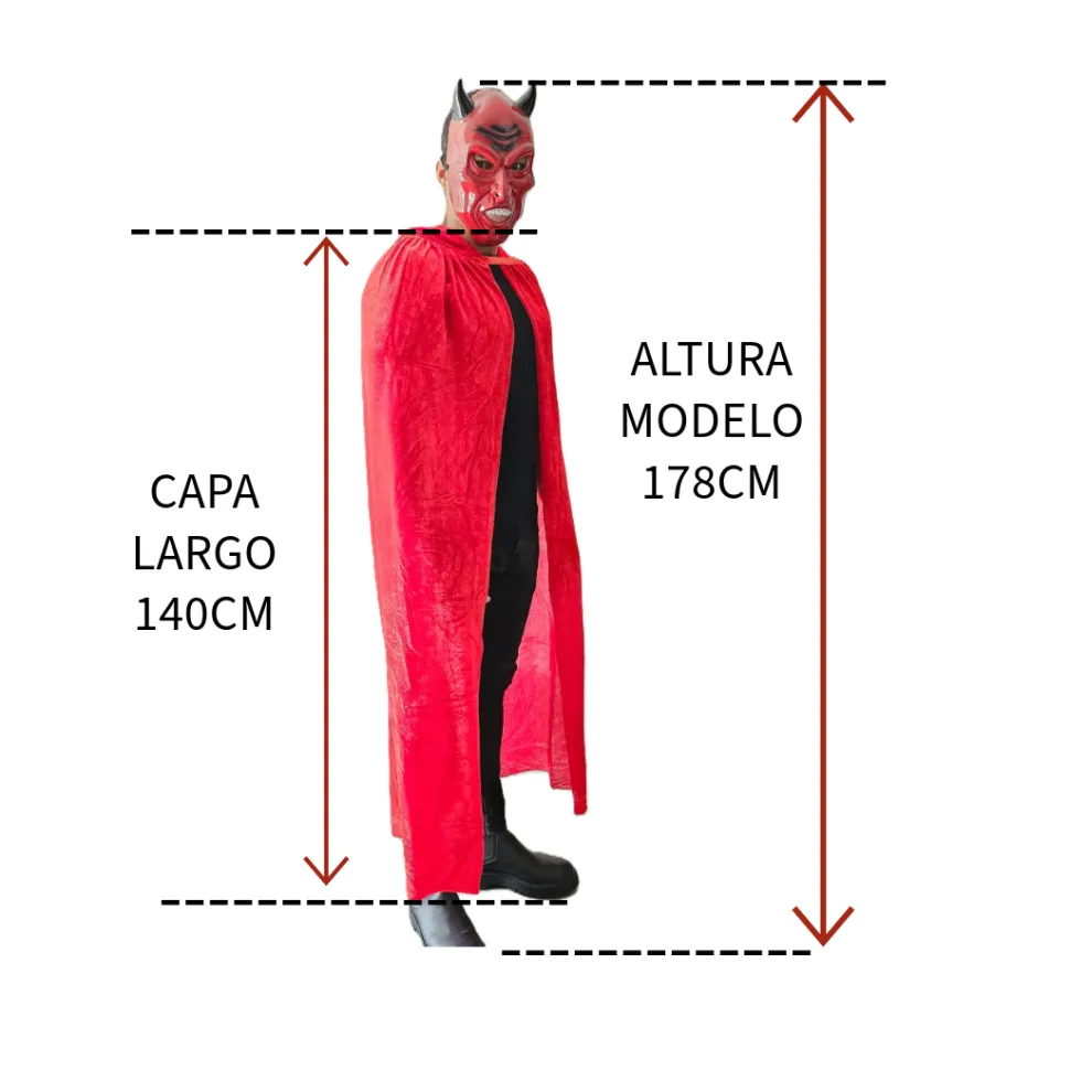 Disfraz Diablo Capa Roja Terciopelo con Máscara y Tridente Adulto