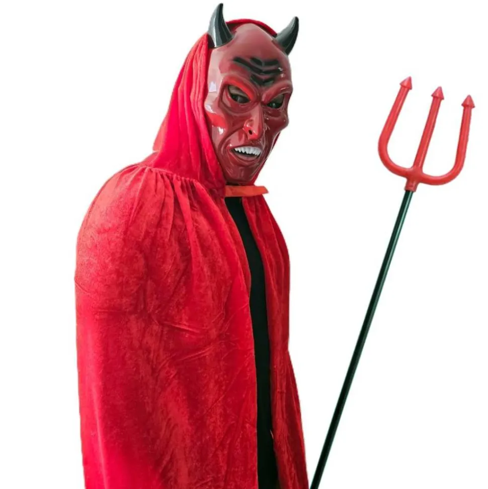 Disfraz Diablo Capa Roja Terciopelo con Máscara y Tridente Adulto