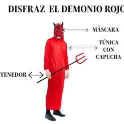 Outlet Kebedo Moda Disfraz Diablo Túnica Roja con Máscara y Tridente Adulto
