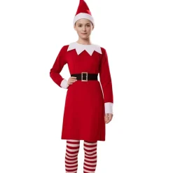 Disfraz Elfa Navidad Traje Rojo Mujer
