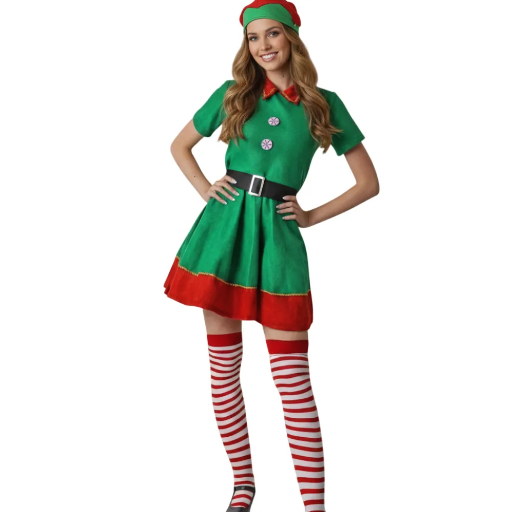 Clearance Kebedo Moda Disfraz Elfa Navideña Vestido Verde manga corta Mujer